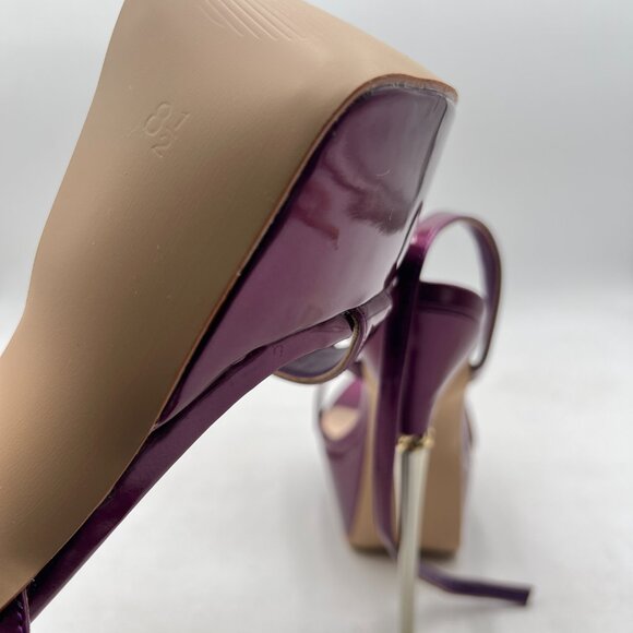 FSJ Purple Strappy Open Toe Platform Sandals Ankle Strap High Metallic Heel Shoe - Picture 6 of 8